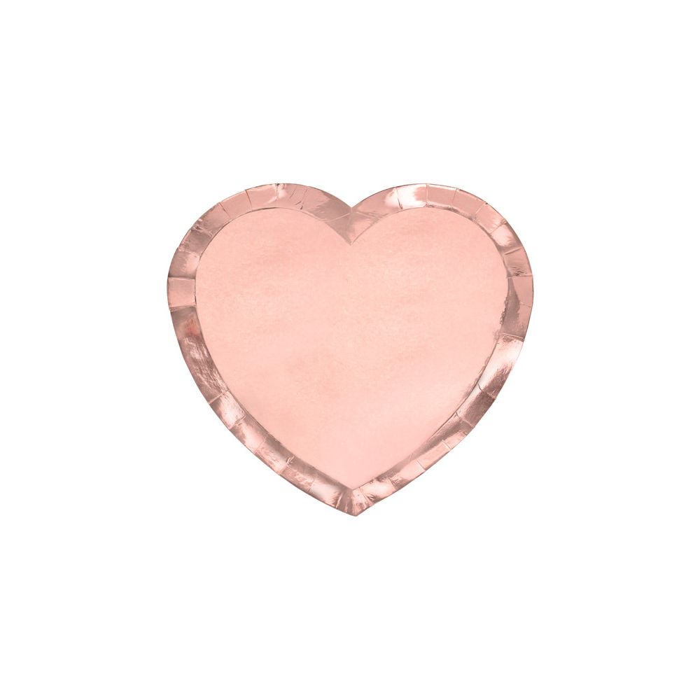 Paper plates - PartyDeco - hearts, rose gold, 21 x 19 cm, 6 pcs.