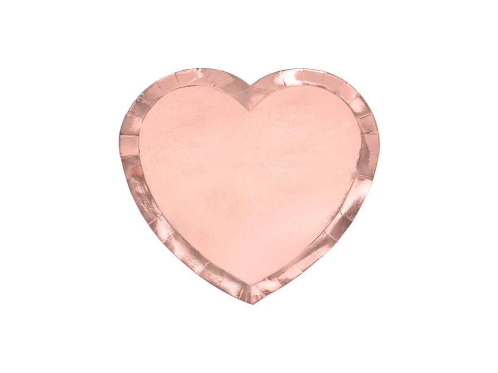 Talerzyki papierowe - PartyDeco - serca, różowe złoto, 21 x 19 cm, 6 szt.