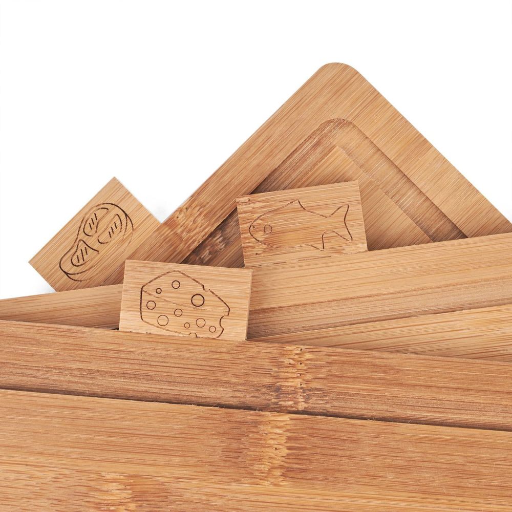 Wooden Bamboo Cutting Boards with Stand, Set Of 4 Pcs