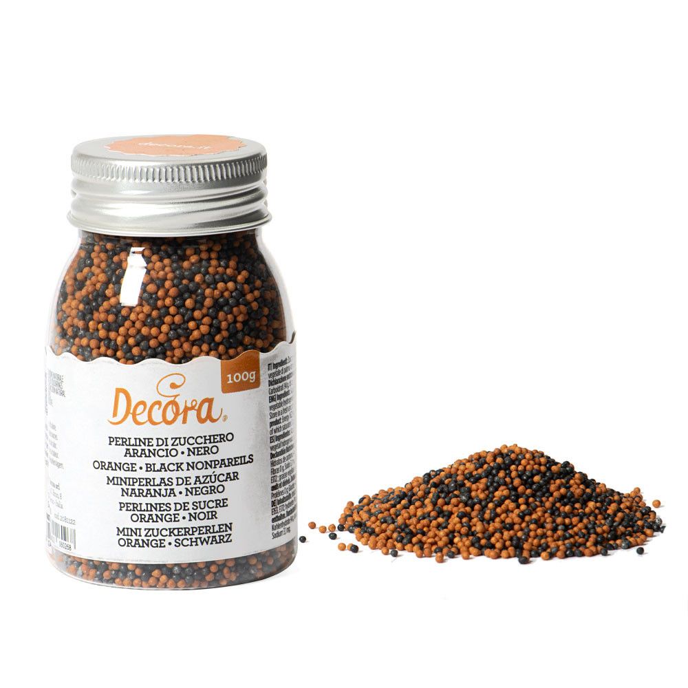 Posypka cukrowa, maczek - Decora - czarno-pomarańczowa, 100 g