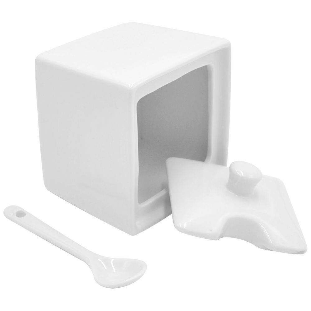 Cukiernica porcelanowa z łyżeczką - Orion - biała, 200 ml