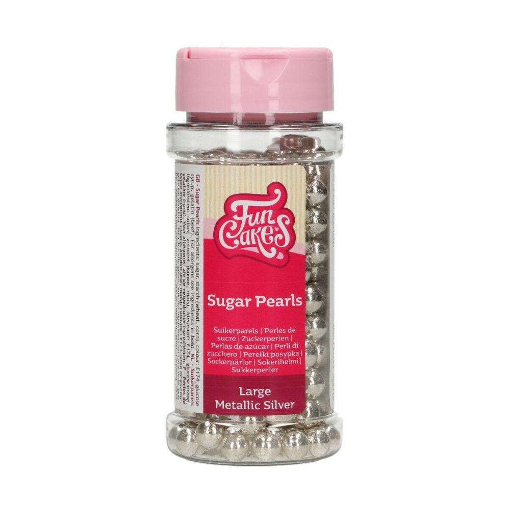 Sugar sprinkles, pearls - FunCakes - big, metallic silver, 80 g