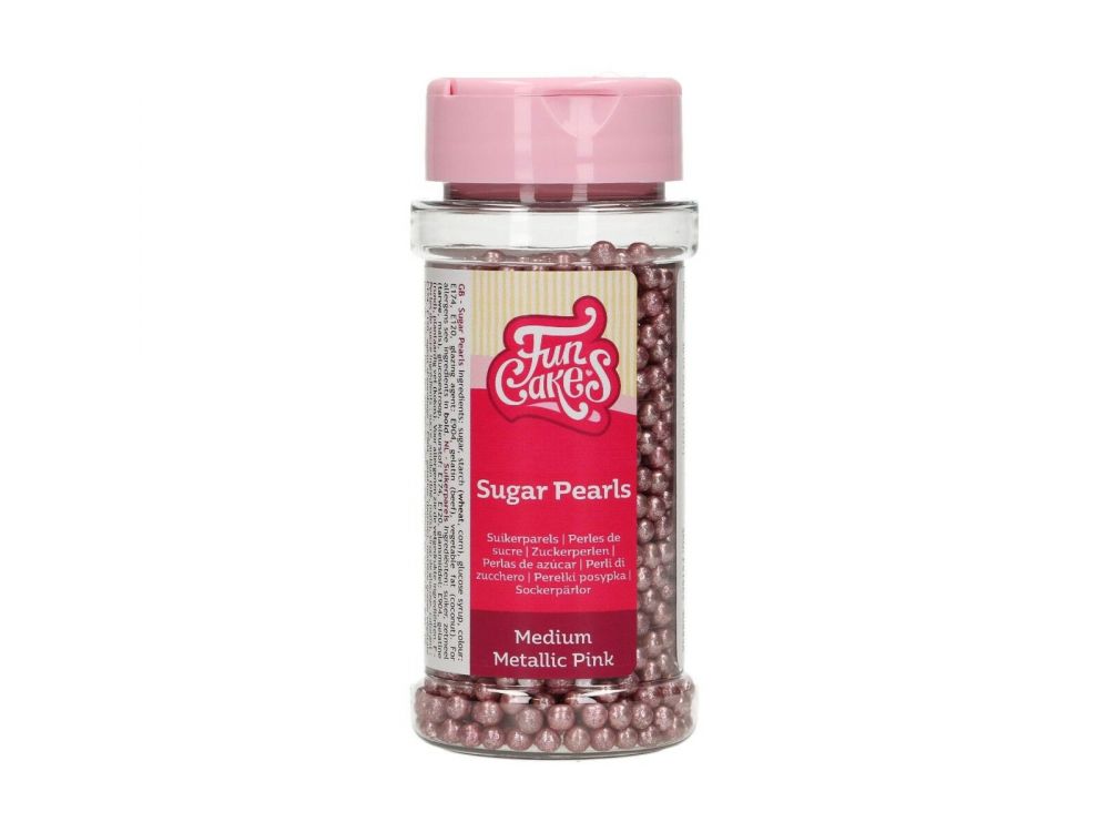 Posypka cukrowa, perły - FunCakes - średnie, różowe metaliczne, 80 g