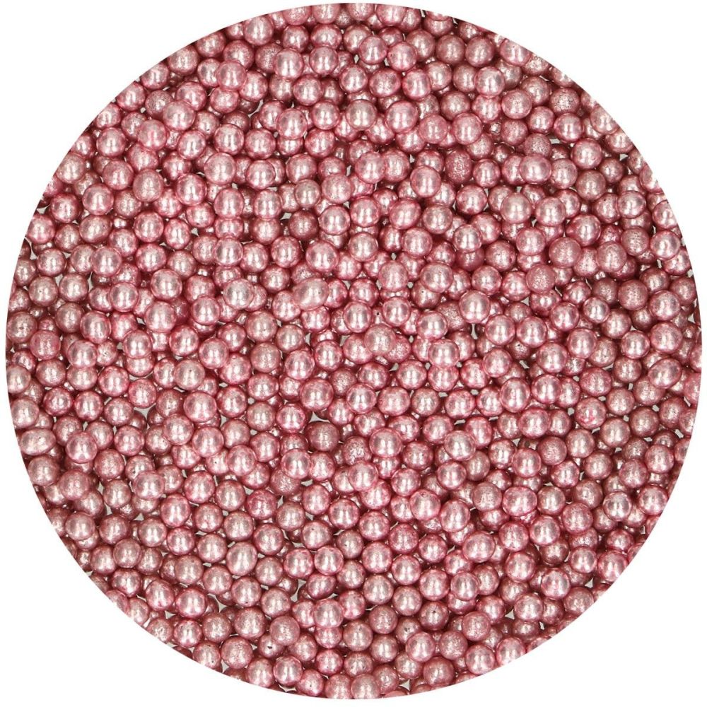 Posypka cukrowa, perły - FunCakes - średnie, różowe metaliczne, 80 g