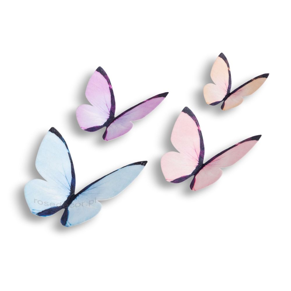 Wafer butterflies - Rose Decor - 3D, pastel, 8 pcs.
