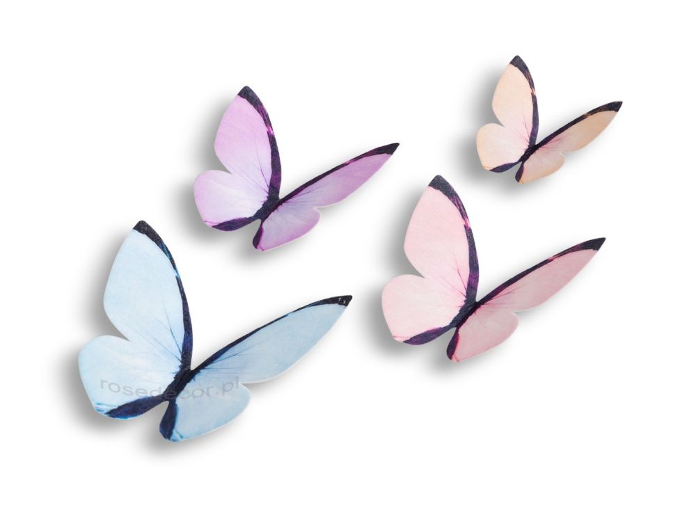 Motylki opłatkowe - Rose Decor - 3D, pastelowe, 8 szt.