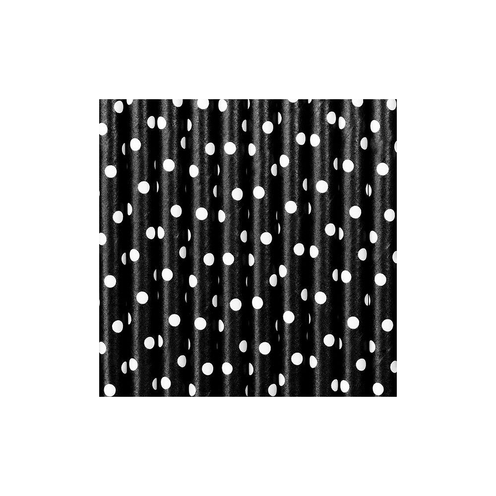 Słomki papierowe - PartyDeco - czarne, białe kropki, 19,5 cm, 10 szt.