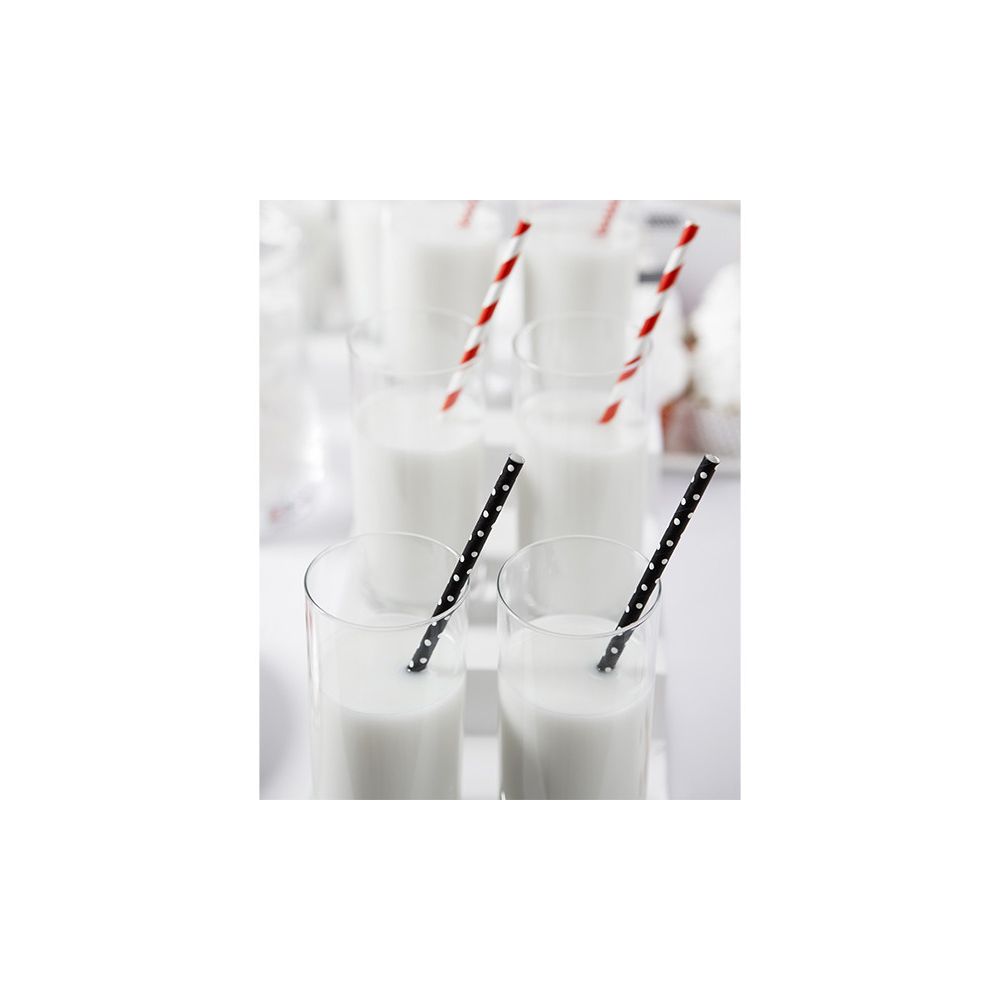 Paper straws - PartyDeco - black, white dots, 19.5 cm, 10 pcs.