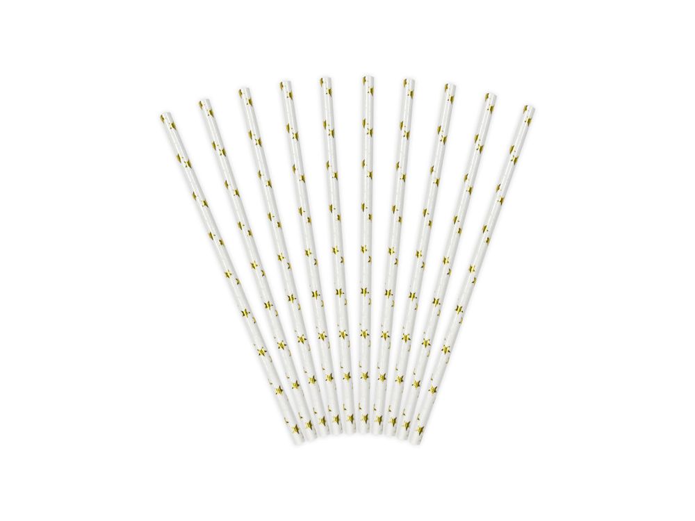 Paper straws - PartyDeco - white, gold stars, 19.5 cm, 10 pcs.
