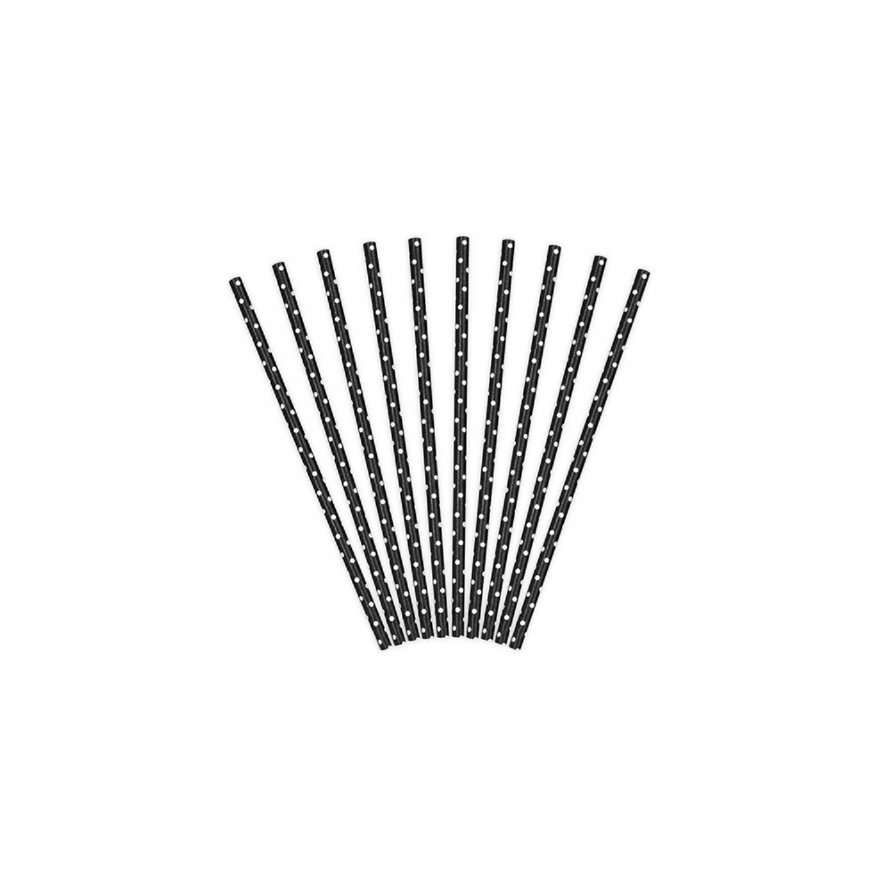 Paper straws - PartyDeco - black, white dots, 19.5 cm, 10 pcs.