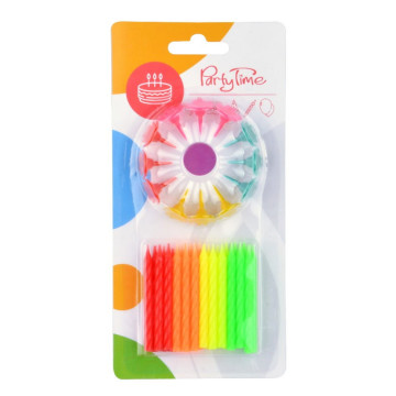 Birthday candles - Party Time - thick, neon mix, 24 pcs.