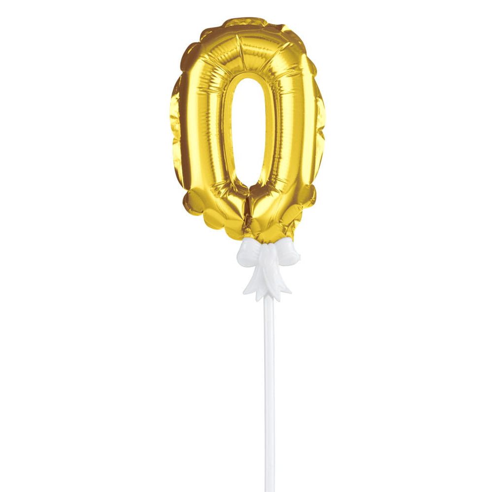 Balonik urodzinowy na tort - Party Time - liczba 0, złoty, 12,5 cm