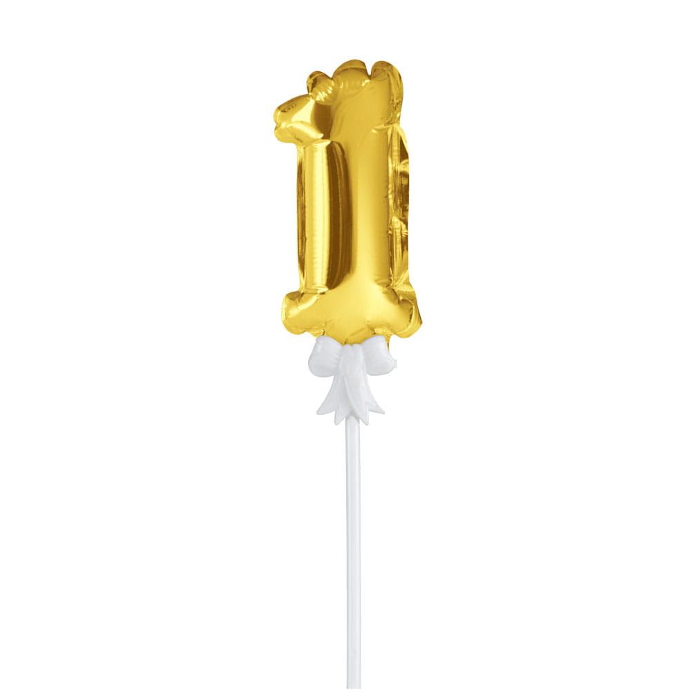 Balonik urodzinowy na tort - Party Time - liczba 1, złoty, 12,5 cm