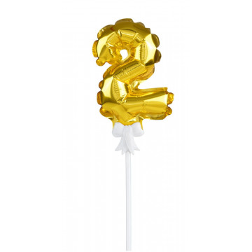 Birthday cake balloon - Party Time - number 2, gold, 12.5 cm