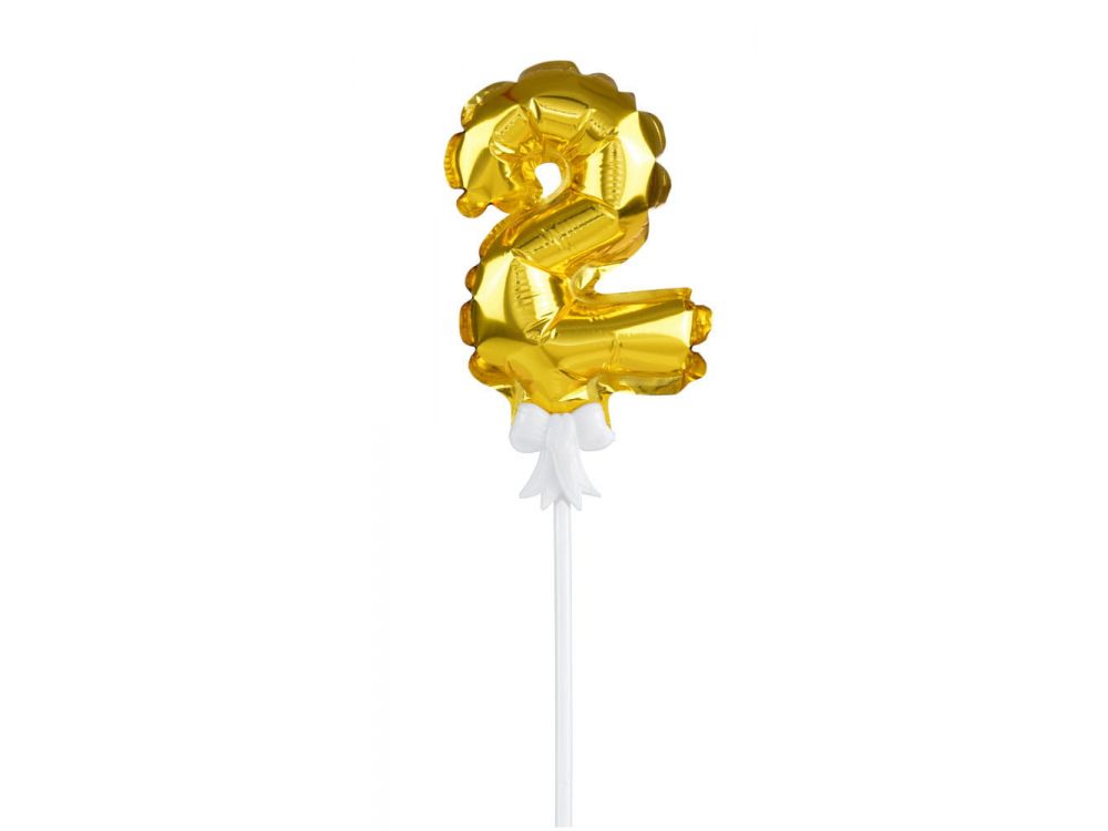 Balonik urodzinowy na tort - Party Time - liczba 2, złoty, 12,5 cm