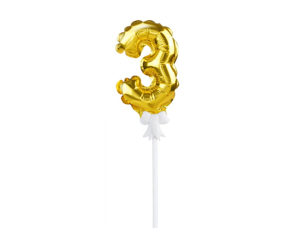 Balonik urodzinowy na tort - Party Time - liczba 3, złoty, 12,5 cm