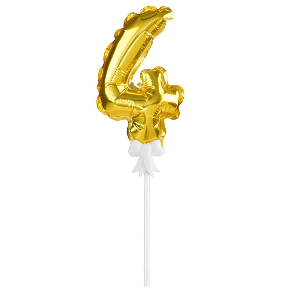 Balonik urodzinowy na tort - Party Time - liczba 4, złoty, 12,5 cm