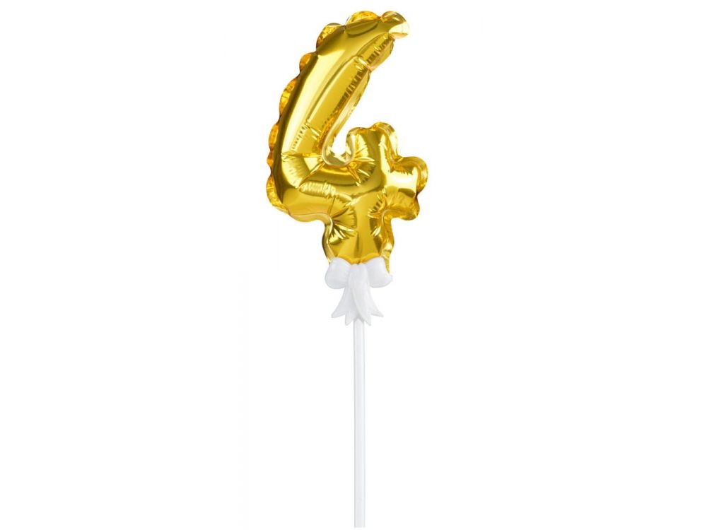 Birthday cake balloon - Party Time - number 4, gold, 12.5 cm