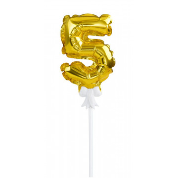 Birthday cake balloon - Party Time - number 5, gold, 12.5 cm