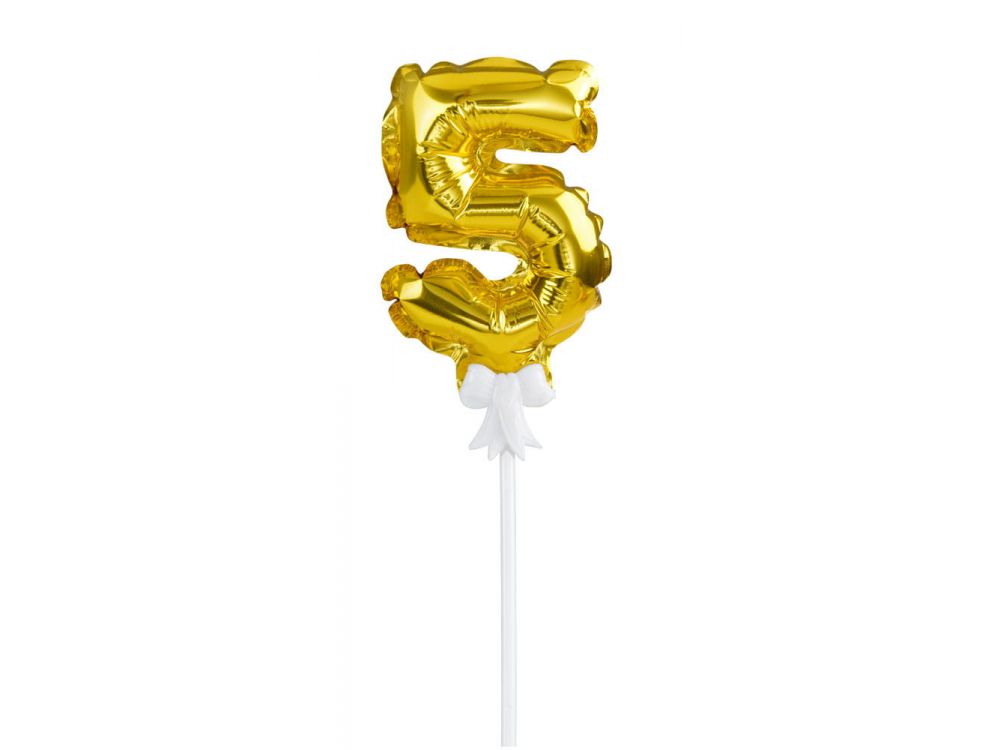 Balonik urodzinowy na tort - Party Time - liczba 5, złoty, 12,5 cm