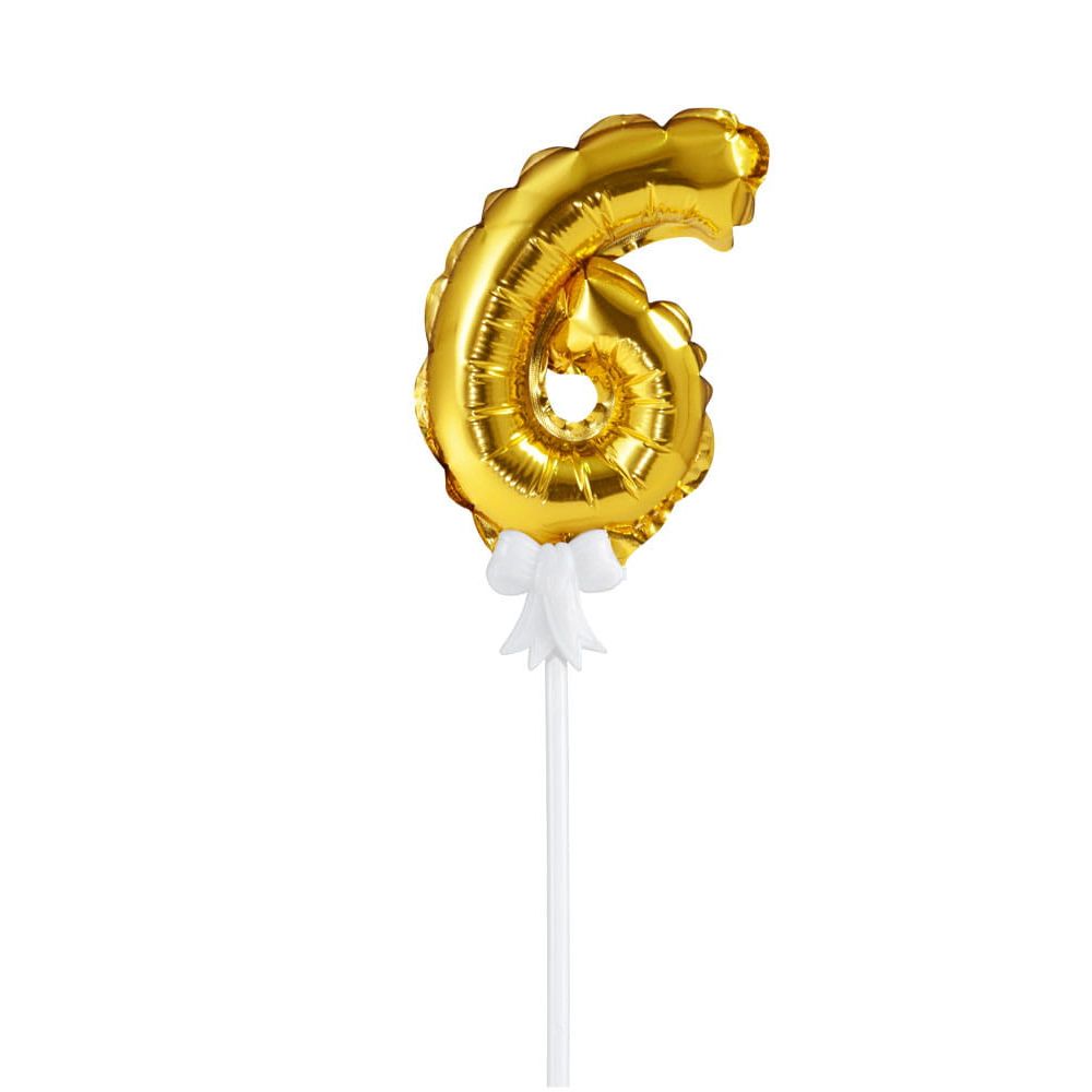 Birthday cake balloon - Party Time - number 6, gold, 12.5 cm