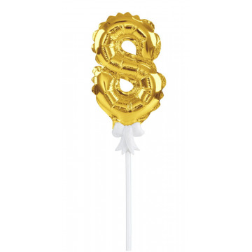 Balonik urodzinowy na tort - Party Time - liczba 8, złoty, 12,5 cm
