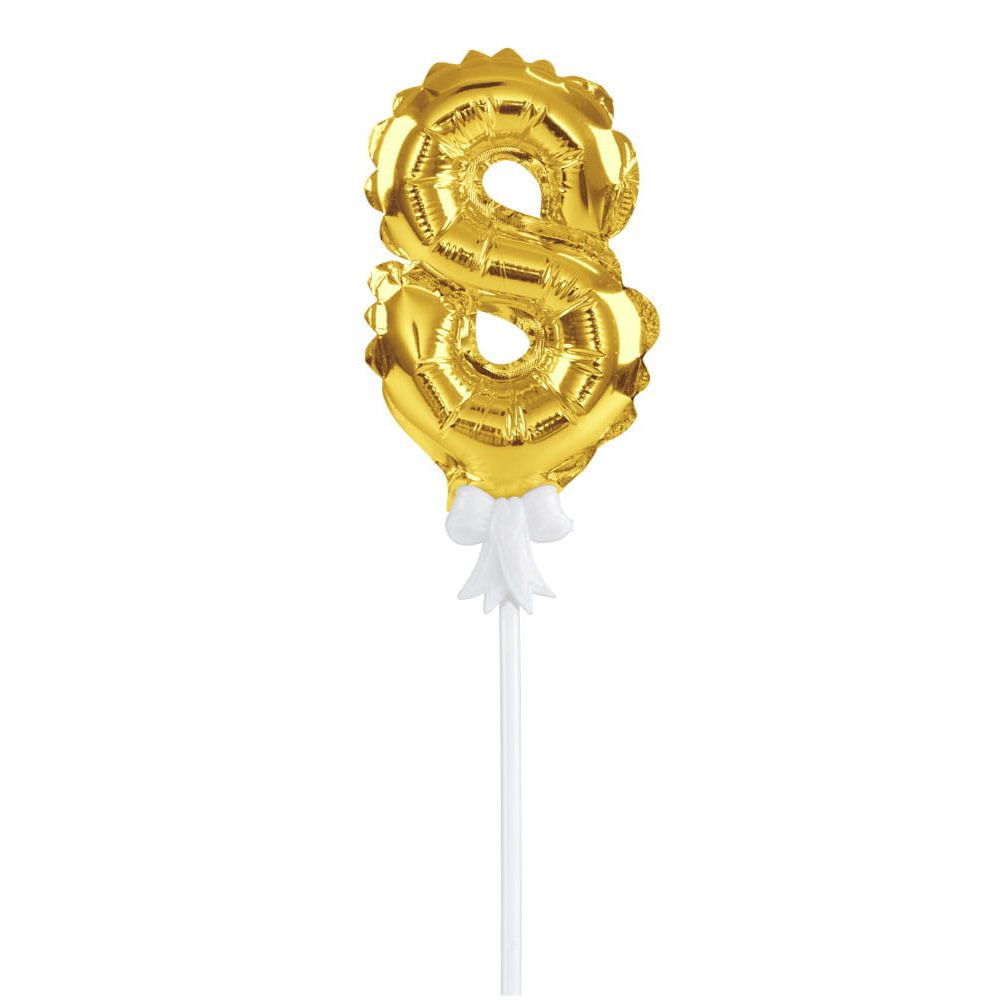 Birthday cake balloon - Party Time - number 8, gold, 12.5 cm