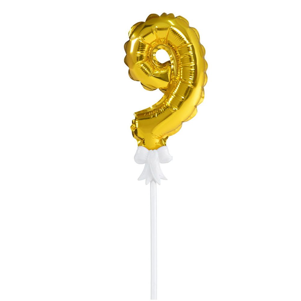 Balonik urodzinowy na tort - Party Time - liczba 9, złoty, 12,5 cm