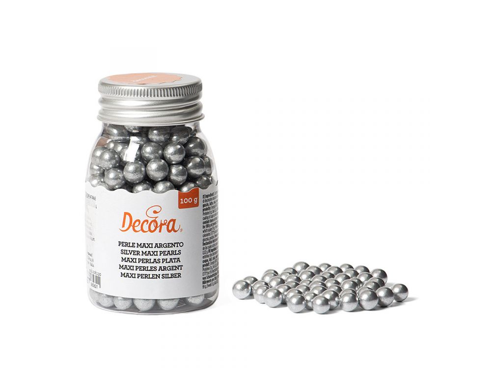 Posypka cukrowa, perły - Decora - srebrne, 8 mm, 100 g