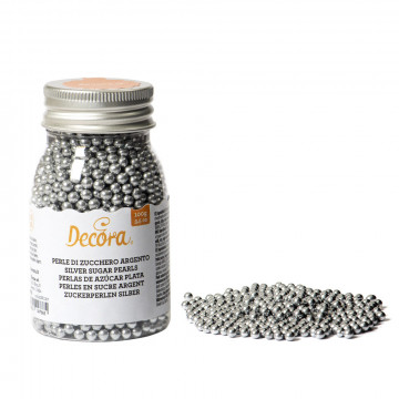Sugar sprinkles, pearls - Decora - silver, 4 mm, 100 g
