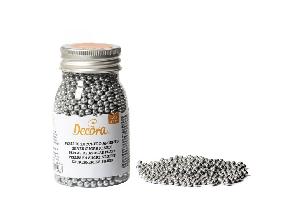 Posypka cukrowa, perły - Decora - srebrne, 4 mm, 100 g
