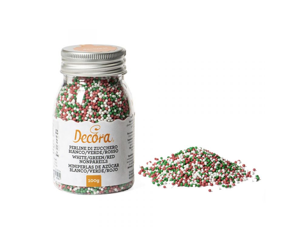 Sugar sprinkles, pearls - Decora - Christmas mix, 1,5 mm, 100 g