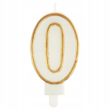 Birthday Candle number 0 - Party Time - white, gold frame