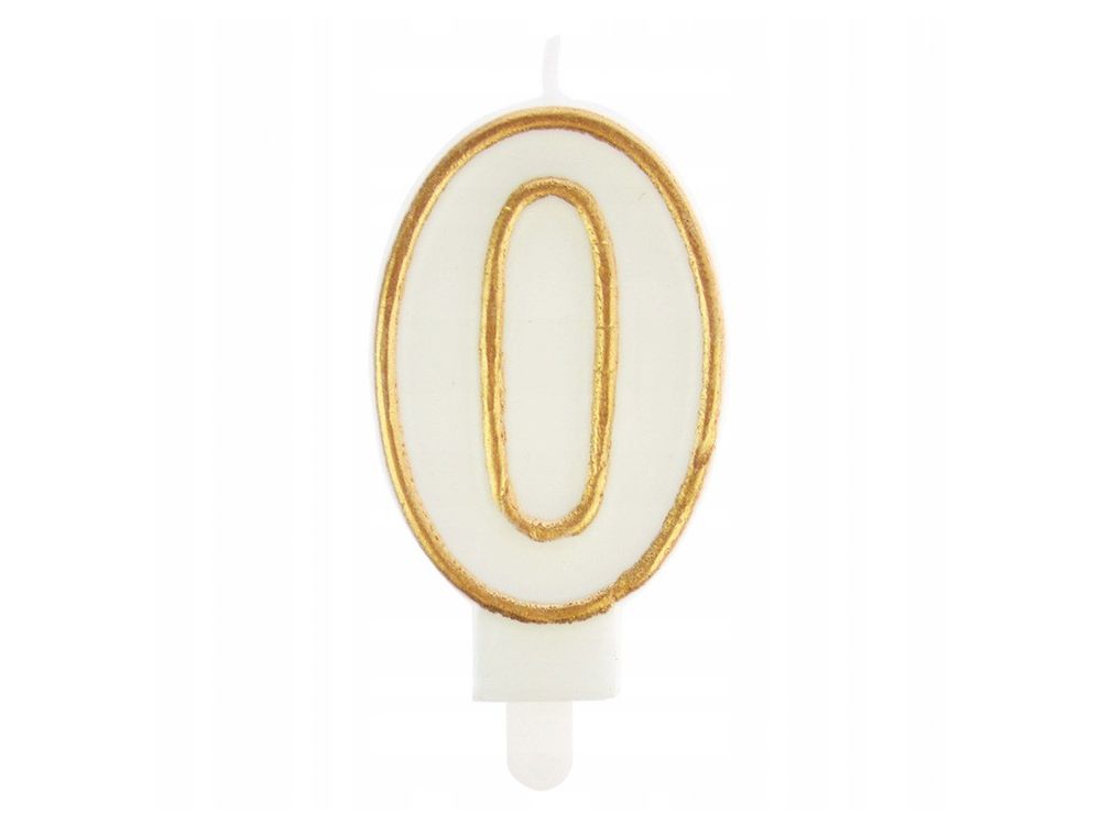 Birthday Candle number 0 - Party Time - white, gold frame