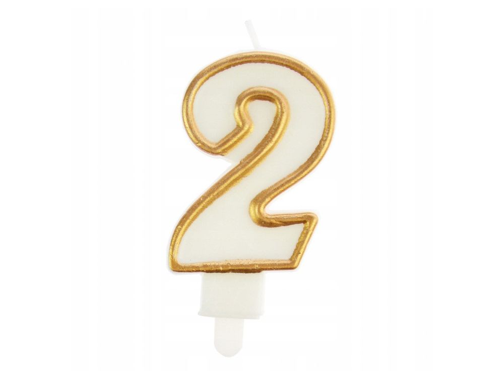 Birthday Candle number 2 - Party Time - white gold frame