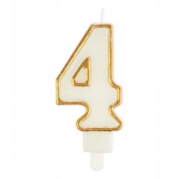 Birthday Candle number 4 - Party Time - white, gold frame