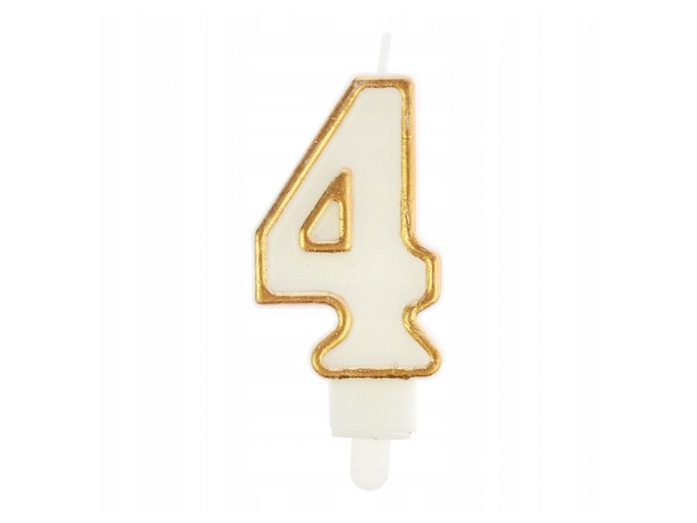 Birthday Candle number 4 - Party Time - white, gold frame