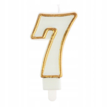 Birthday Candle number 7 - Party Time - white, gold frame