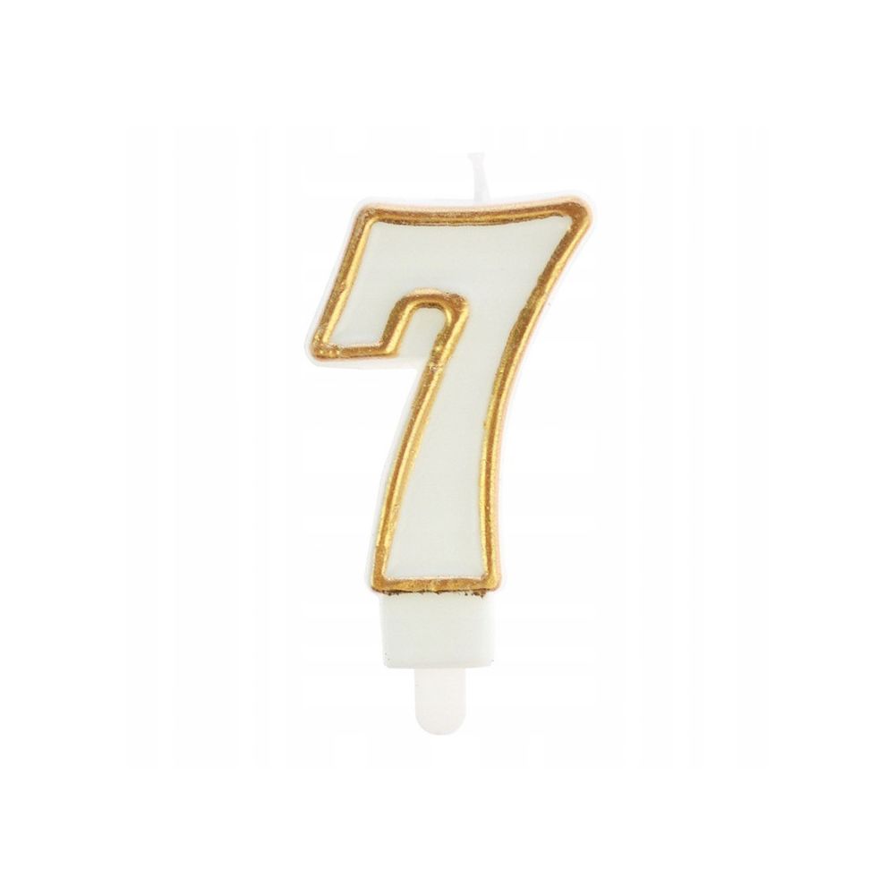 Birthday Candle number 7 - Party Time - white, gold frame