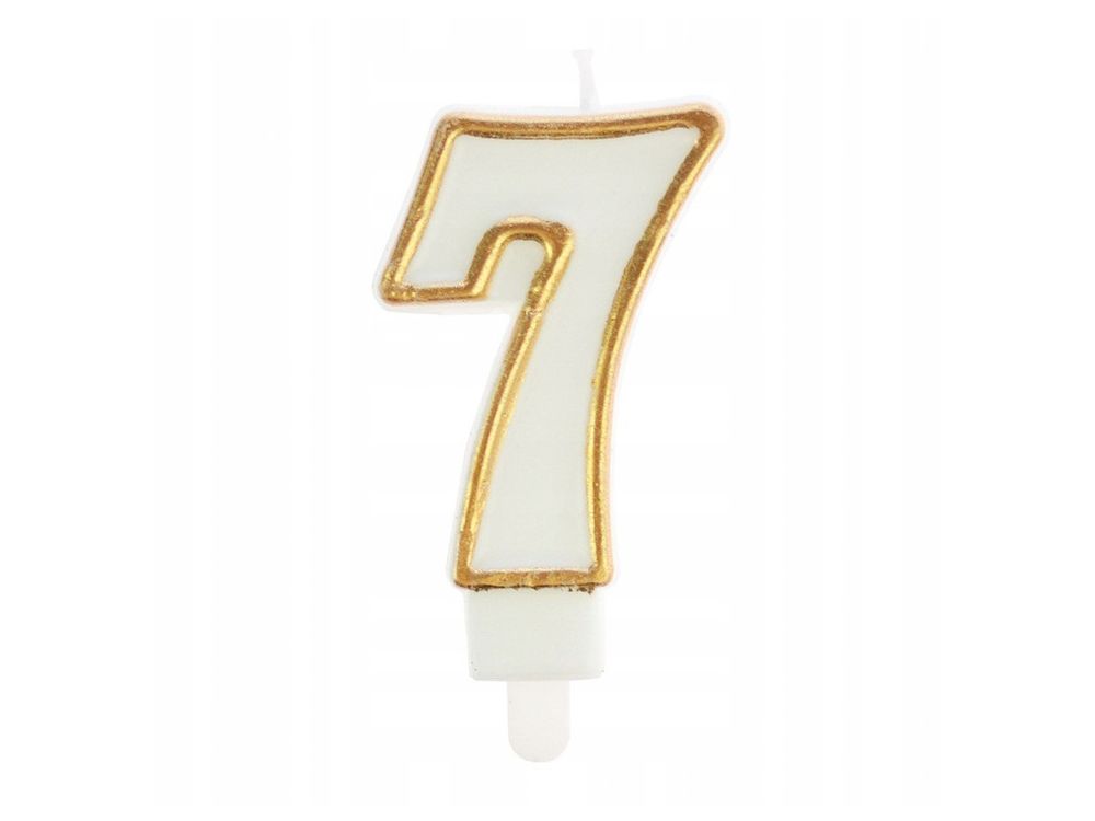 Birthday Candle number 7 - Party Time - white with gold frame