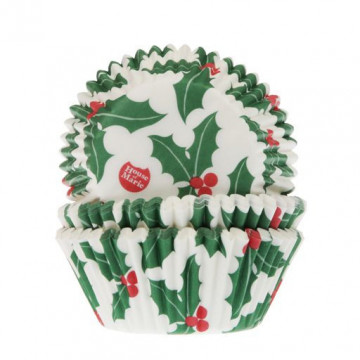 Muffin cases - House of Marie - Holly Leaves, 50 pcs.