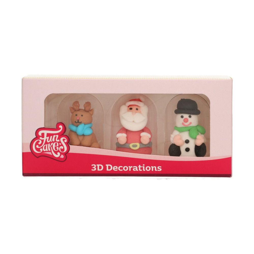 Sugar decorations - FunCakes - Reindeer, Santa, Snowman, 3 pcs.