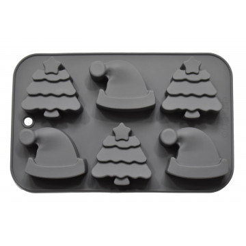 Silicone mold for Christmas cookies - Caps and Christmas trees, 6 pcs.