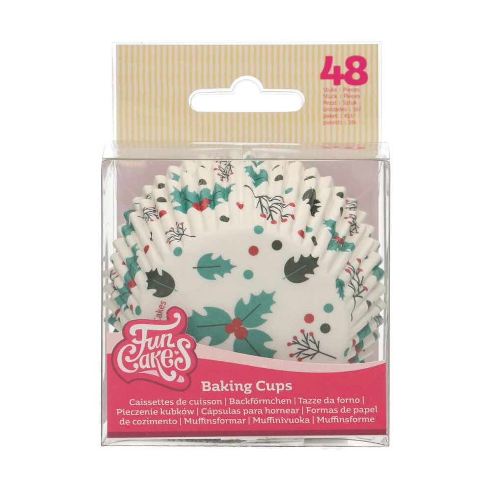 Christmas muffin cases - FunCakes - Holly Leaves, 48 pcs.
