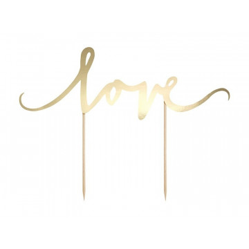 Cake topper Love - PartyDeco - gold, 17 cm