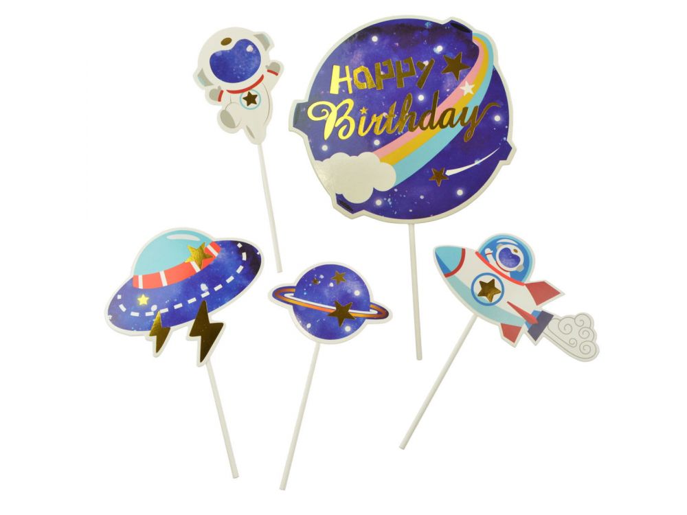 Birthday cake toppers - Party Time - Galaxy, 5 pcs.