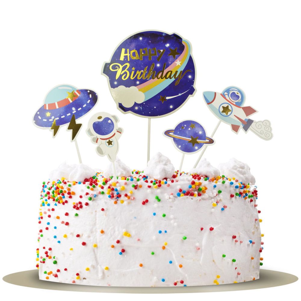 Toppery urodzinowe na tort - Party Time - Galaxy, 5 szt.