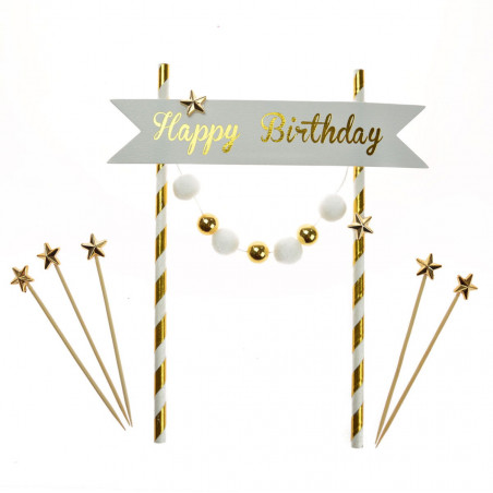 Cake Topper Happy Birthday Glitter Gold