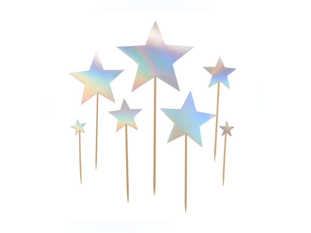 Decorative muffin toppers - Party Time - Iridescent stars, 7 pcs.