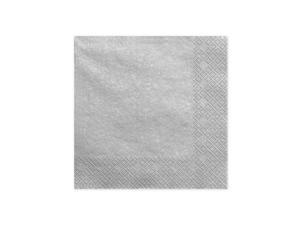 Paper napkins - PartyDeco - silver, metallized, 16.5 x 16.5 cm, 20 pcs.